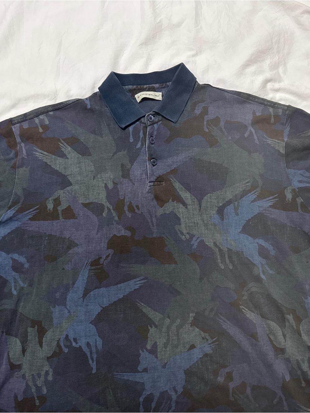 Etro Navy and Olive Pegasus Print Polo